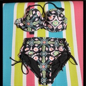 Rachel Roy Floral Side Lattice Bikini S FREE SHIP